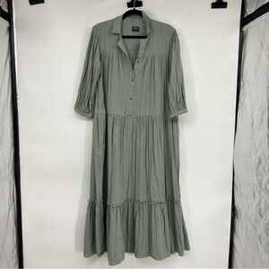 Esby Apparel Green Collared Maxi Dress